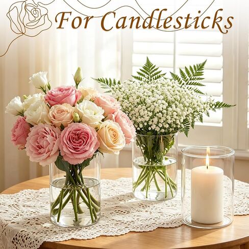 12 Pack Small Glass Cylinder Vases for Centerpieces, 4 Inch Clear Glass Flowers Vases in Bulk, Hurricane Floating Candle Holders Vase for Home Decor, Table Centerpiece and Dinners in Saudi Arabia
