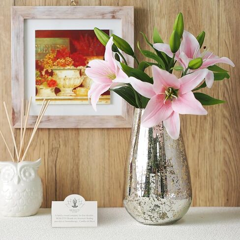 Hosley Mercury Glass Vase 8 Inch High Perfect for Kitchen, Bedroom, Living Room, Centrepieces, Office Desk Floral Arrangements in Kuwait