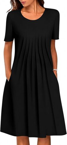 LOVESHOOT Womens Summer Midi Dress 2026 Casual Short Sleeve A Line Dress with Pockets Evening Wedding Guest Work in Saudi Arabia