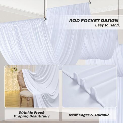 20 ft×20 ft White Ceiling Curtain Drapes for Weddings Parties, Wrinkle Free Polyester Draping Fabric White Drapery for Party Tent Canopy Hotel Banquet Hall Ceiling Decor-4 Panels 5×20ft in Kuwait
