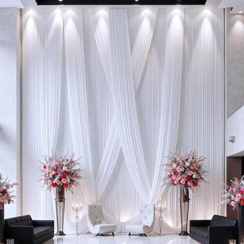 20 ft×20 ft White Ceiling Curtain Drapes for Weddings Parties, Wrinkle Free Polyester Draping Fabric White Drapery for Party Tent Canopy Hotel Banquet Hall Ceiling Decor-4 Panels 5×20ft in Kuwait