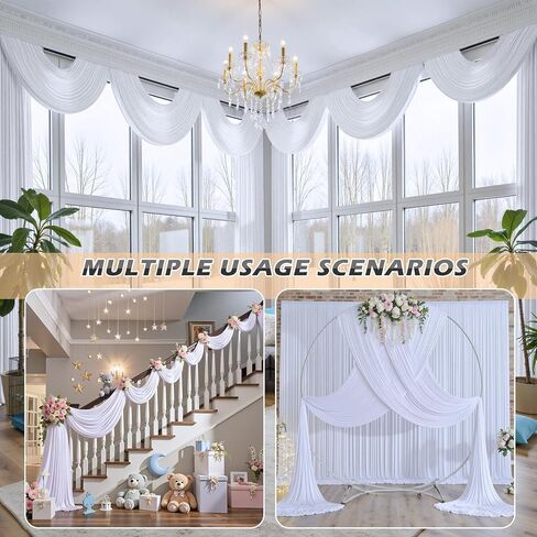 20 ft×20 ft White Ceiling Curtain Drapes for Weddings Parties, Wrinkle Free Polyester Draping Fabric White Drapery for Party Tent Canopy Hotel Banquet Hall Ceiling Decor-4 Panels 5×20ft in Kuwait