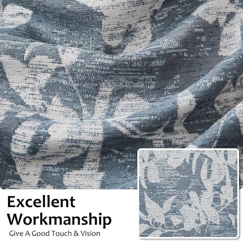 Randall Blue Leaf Print 90% Room Darkening Curtains 84 Inches Pinch Pleat Thermal Insulated Blackout Rod Pocket Botanical Jacquard Farmhouse Drapes for Living Room,2 Panels,40"x84",Blue on Beige in Kuwait
