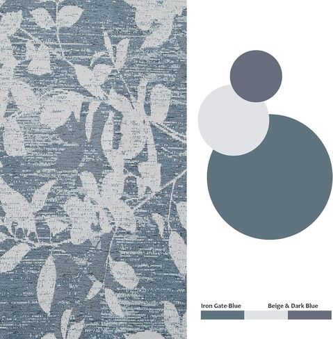 Randall Blue Leaf Print 90% Room Darkening Curtains 84 Inches Pinch Pleat Thermal Insulated Blackout Rod Pocket Botanical Jacquard Farmhouse Drapes for Living Room,2 Panels,40"x84",Blue on Beige in Kuwait