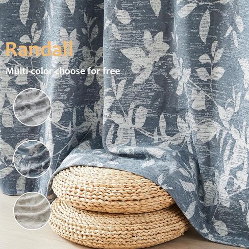 Randall Blue Leaf Print 90% Room Darkening Curtains 84 Inches Pinch Pleat Thermal Insulated Blackout Rod Pocket Botanical Jacquard Farmhouse Drapes for Living Room,2 Panels,40"x84",Blue on Beige in Kuwait