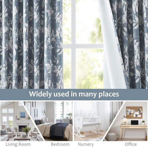 Randall Blue Leaf Print 90% Room Darkening Curtains 84 Inches Pinch Pleat Thermal Insulated Blackout Rod Pocket Botanical Jacquard Farmhouse Drapes for Living Room,2 Panels,40"x84",Blue on Beige in Kuwait