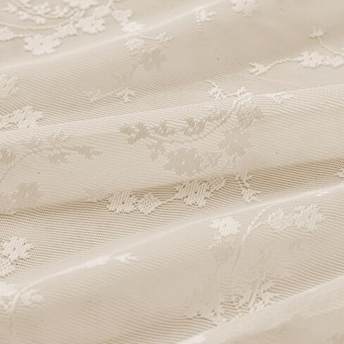 Vintage Floral Lace Sheer Curtains 45 Inches Long 2 Panels, Flower Branch Pattern, Scalloped Edge, Easy Rod Pocket, Romantic Drapes for Bedroom Living Room (W52xL45) Beige in Saudi Arabia