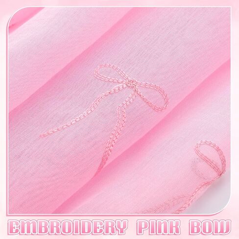 2 Panels Pink Bow Sheer Valance Curtains 38 x 36 inch Pink Bow Embroidered Valance Curtains Decorative Coquettish Sheer Shades Faux Linen Semi Window Decor for Home Party Office in Saudi Arabia
