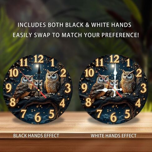 10-Inch Silent Wooden Wall Clock, Owl Clock Night Scene Three Owls Branch Design " Silent Non-Ticking Clock, Artistic Home Decor in Saudi Arabia