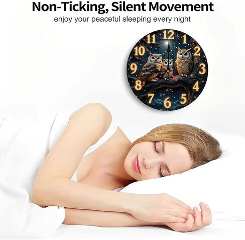 10-Inch Silent Wooden Wall Clock, Owl Clock Night Scene Three Owls Branch Design " Silent Non-Ticking Clock, Artistic Home Decor in Saudi Arabia