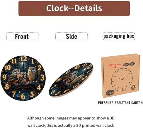 10-Inch Silent Wooden Wall Clock, Owl Clock Night Scene Three Owls Branch Design " Silent Non-Ticking Clock, Artistic Home Decor in Saudi Arabia