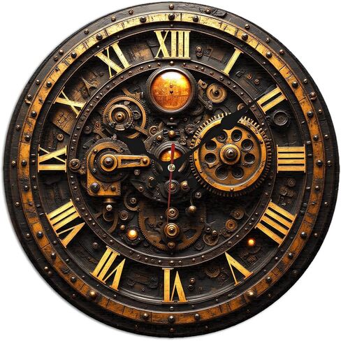 ساعة حائط بأرقام رومانية من Steampunk Gear - ساعة صامتة غير موقوتة مقاس 10 بوصة - ديكور Steampunk صناعي لغرفة المعيشة وغرفة الدراسة وغرفة النوم in Kuwait