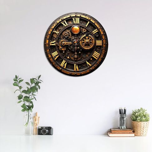 ساعة حائط بأرقام رومانية من Steampunk Gear - ساعة صامتة غير موقوتة مقاس 10 بوصة - ديكور Steampunk صناعي لغرفة المعيشة وغرفة الدراسة وغرفة النوم in Kuwait
