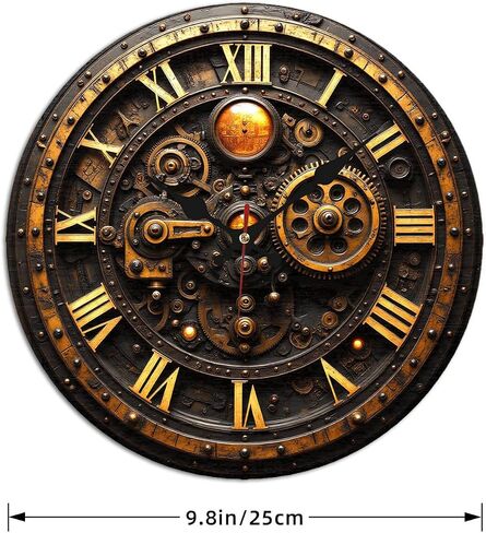 ساعة حائط بأرقام رومانية من Steampunk Gear - ساعة صامتة غير موقوتة مقاس 10 بوصة - ديكور Steampunk صناعي لغرفة المعيشة وغرفة الدراسة وغرفة النوم in Kuwait