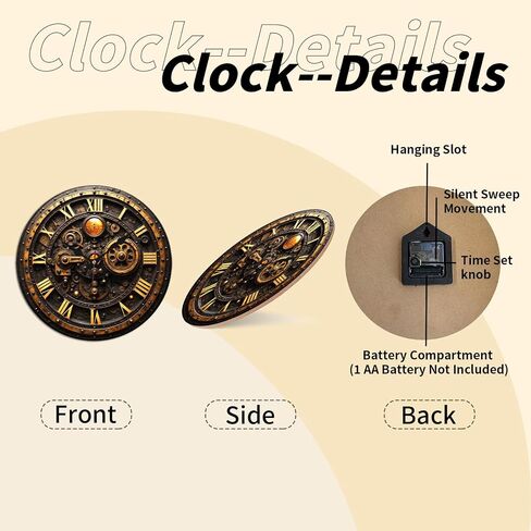 ساعة حائط بأرقام رومانية من Steampunk Gear - ساعة صامتة غير موقوتة مقاس 10 بوصة - ديكور Steampunk صناعي لغرفة المعيشة وغرفة الدراسة وغرفة النوم in Kuwait