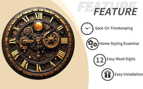 ساعة حائط بأرقام رومانية من Steampunk Gear - ساعة صامتة غير موقوتة مقاس 10 بوصة - ديكور Steampunk صناعي لغرفة المعيشة وغرفة الدراسة وغرفة النوم in Kuwait