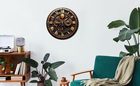 ساعة حائط بأرقام رومانية من Steampunk Gear - ساعة صامتة غير موقوتة مقاس 10 بوصة - ديكور Steampunk صناعي لغرفة المعيشة وغرفة الدراسة وغرفة النوم in Kuwait