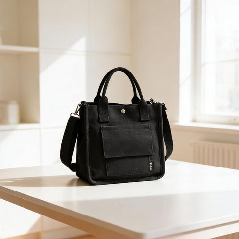 Spacious Canvas Tote Bag, Large Capacity Shoulder Bag with Multiple Pockets and Detachable Shoulder Strap, Edge Painted in Kuwait
