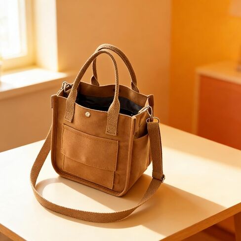 Spacious Canvas Tote Bag, Large Capacity Shoulder Bag with Multiple Pockets and Detachable Shoulder Strap, Edge Painted in Kuwait