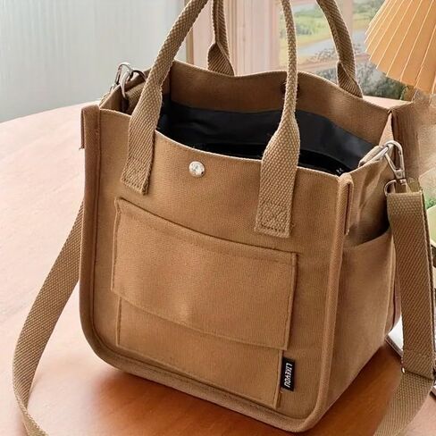 Spacious Canvas Tote Bag, Large Capacity Shoulder Bag with Multiple Pockets and Detachable Shoulder Strap, Edge Painted in Kuwait