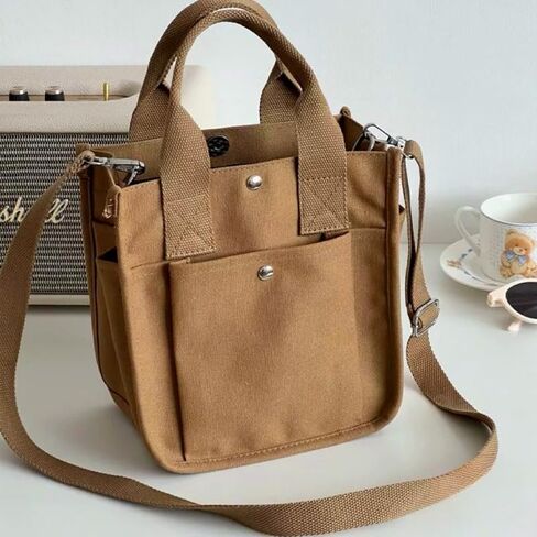 Spacious Canvas Tote Bag, Large Capacity Shoulder Bag with Multiple Pockets and Detachable Shoulder Strap, Edge Painted in Kuwait