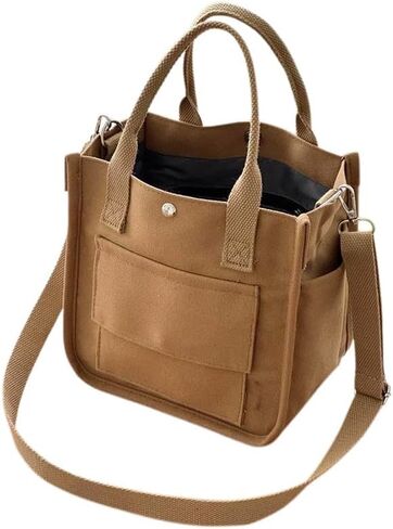 Spacious Canvas Tote Bag, Large Capacity Shoulder Bag with Multiple Pockets and Detachable Shoulder Strap, Edge Painted in Kuwait