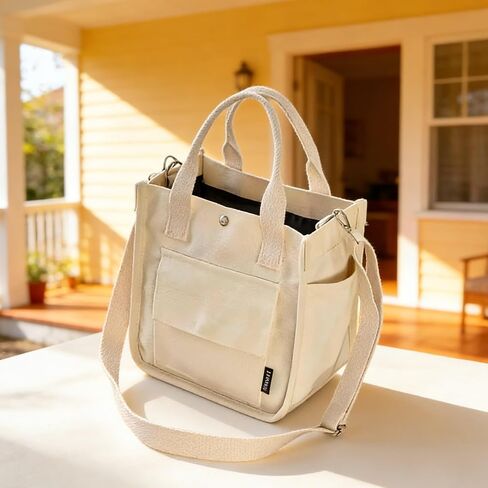 Spacious Canvas Tote Bag, Large Capacity Shoulder Bag with Multiple Pockets and Detachable Shoulder Strap, Edge Painted in Kuwait
