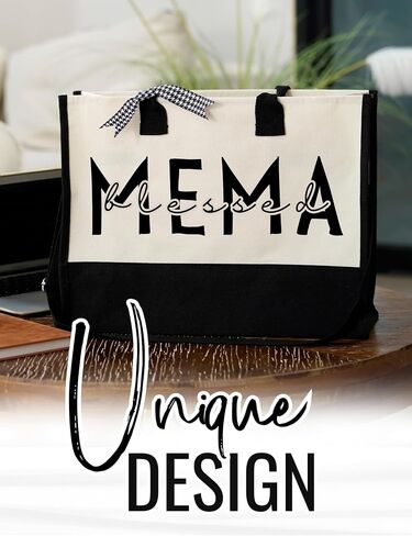 هدايا InnoBeta Mema للجدة، حقيبة حمل قماشية في عيد الميلاد أو عيد الميلاد وعيد الأم، حقيبة مع إغلاق بسحاب علوي وحزام كتف - Blessed Mema in Kuwait
