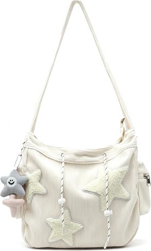 Cute Tote Bag for Women Y2K Corduroy Star Crossbody Bag Kawaii Messenger Bag Shoulder Bag for Office Work in Saudi Arabia