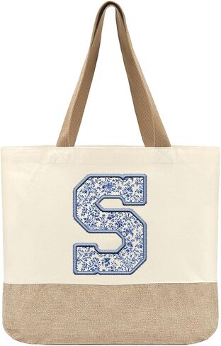 Initial Canvas Tote Bag, Womens Personalized Monogram S Tote Bags, Suitable for Wedding Engagement Parties Honeymoon Birthday Beach Holiday, Gift for Women Grandma Mom Teacher Friends Bridesmaids in Saudi Arabia