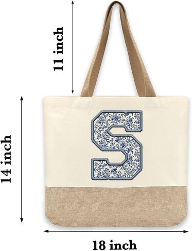 Initial Canvas Tote Bag, Womens Personalized Monogram S Tote Bags, Suitable for Wedding Engagement Parties Honeymoon Birthday Beach Holiday, Gift for Women Grandma Mom Teacher Friends Bridesmaids in Saudi Arabia