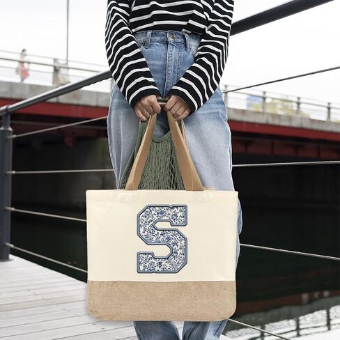 Initial Canvas Tote Bag, Womens Personalized Monogram S Tote Bags, Suitable for Wedding Engagement Parties Honeymoon Birthday Beach Holiday, Gift for Women Grandma Mom Teacher Friends Bridesmaids in Saudi Arabia