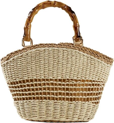 Bamboo Handle Straw Tote Bags for Women Woven Paper Straw Purses Top-hanlde Summer Beach Bag in Saudi Arabia