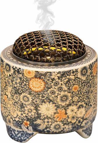 Ceramic Holder Electric Incense Burner Blue & White Porcelain Built-in LED Lights Simulate Flames, Classical, Elegant and High-end Top Hollow Design in Kuwait