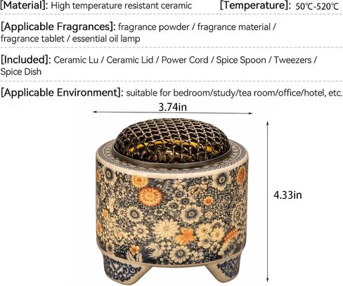 Ceramic Holder Electric Incense Burner Blue & White Porcelain Built-in LED Lights Simulate Flames, Classical, Elegant and High-end Top Hollow Design in Kuwait