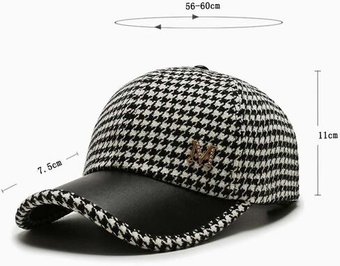 Houndstooth Baseball Cap, Outdoor Korean Style Hat Streetwear Khaki Coffee Women Hat Black Embroider Adjustable Pu Leather Brim Baseball Cap(Khaki) in Kuwait