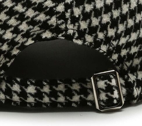 Houndstooth Baseball Cap, Outdoor Korean Style Hat Streetwear Khaki Coffee Women Hat Black Embroider Adjustable Pu Leather Brim Baseball Cap(Khaki) in Kuwait