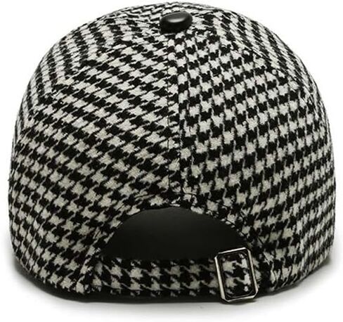 Houndstooth Baseball Cap, Outdoor Korean Style Hat Streetwear Khaki Coffee Women Hat Black Embroider Adjustable Pu Leather Brim Baseball Cap(Khaki) in Kuwait