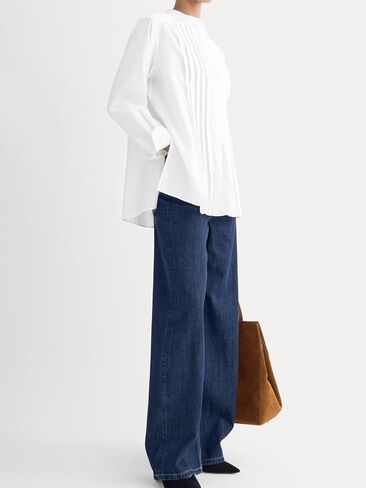 SUNNOW Women Pleated Shirt with Voluminous Sleeves, Hidden Placket & Side Slits - Elegant Blouse in Saudi Arabia
