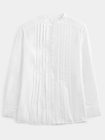 SUNNOW Women Pleated Shirt with Voluminous Sleeves, Hidden Placket & Side Slits - Elegant Blouse in Saudi Arabia