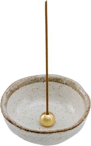 Asayu Japanese Small Mini Incense Holder for Sticks 3.3 inch (83mm), Made in Japan Ceramic Ash Catcher and Brass Incense Burner Set for Yoga, Meditation (Small Pearl Incense Holder) in Kuwait