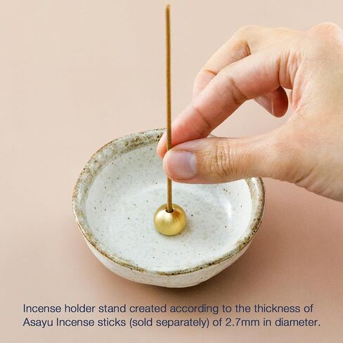 Asayu Japanese Small Mini Incense Holder for Sticks 3.3 inch (83mm), Made in Japan Ceramic Ash Catcher and Brass Incense Burner Set for Yoga, Meditation (Small Pearl Incense Holder) in Kuwait