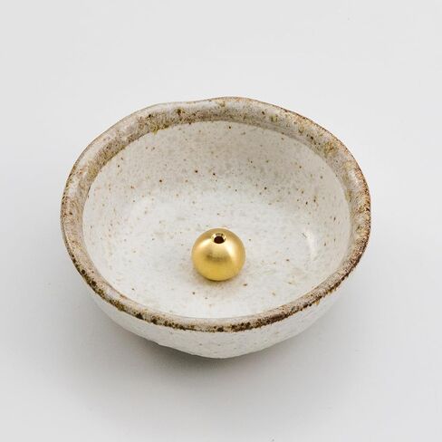 Asayu Japanese Small Mini Incense Holder for Sticks 3.3 inch (83mm), Made in Japan Ceramic Ash Catcher and Brass Incense Burner Set for Yoga, Meditation (Small Pearl Incense Holder) in Kuwait