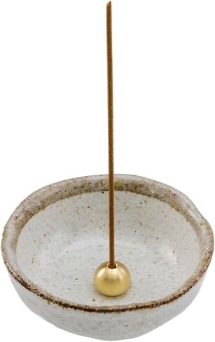 Asayu Japanese Small Mini Incense Holder for Sticks 3.3 inch (83mm), Made in Japan Ceramic Ash Catcher and Brass Incense Burner Set for Yoga, Meditation (Small Pearl Incense Holder) in Kuwait