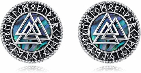 Viking Stud Earrings 18k White Gold Plate Abalone Compass/Tree of Life/Eye of Horus Earrings Viking Runes Jewelry For Women Men Unisex in Saudi Arabia