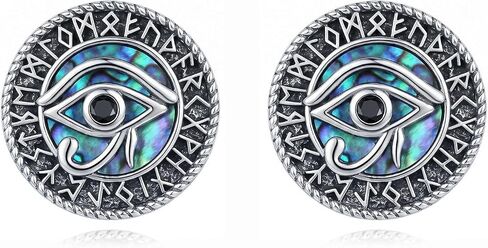 Viking Stud Earrings 18k White Gold Plate Abalone Compass/Tree of Life/Eye of Horus Earrings Viking Runes Jewelry For Women Men Unisex in Saudi Arabia