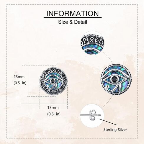 Viking Stud Earrings 18k White Gold Plate Abalone Compass/Tree of Life/Eye of Horus Earrings Viking Runes Jewelry For Women Men Unisex in Saudi Arabia