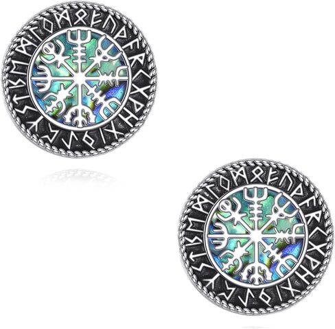 Viking Stud Earrings 18k White Gold Plate Abalone Compass/Tree of Life/Eye of Horus Earrings Viking Runes Jewelry For Women Men Unisex in Saudi Arabia