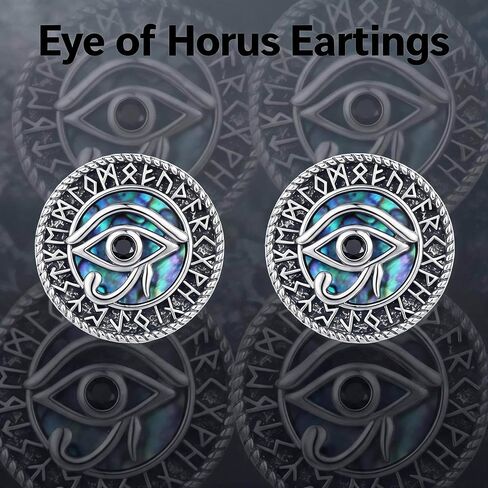 Viking Stud Earrings 18k White Gold Plate Abalone Compass/Tree of Life/Eye of Horus Earrings Viking Runes Jewelry For Women Men Unisex in Saudi Arabia