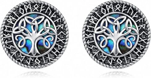 Viking Stud Earrings 18k White Gold Plate Abalone Compass/Tree of Life/Eye of Horus Earrings Viking Runes Jewelry For Women Men Unisex in Saudi Arabia